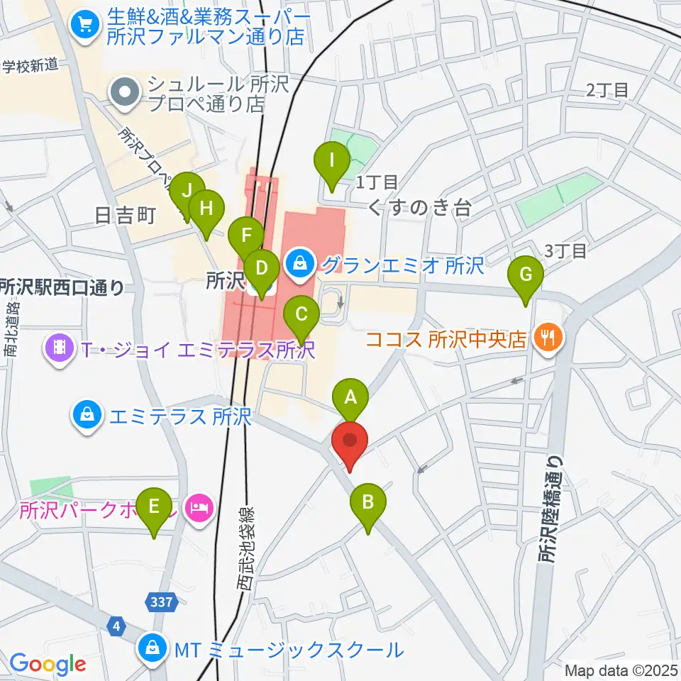 シアーミュージック 所沢校周辺のコンビニエンスストア一覧地図