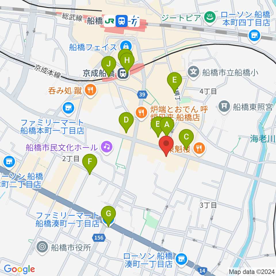 シアーミュージック 船橋校周辺のコンビニエンスストア一覧地図