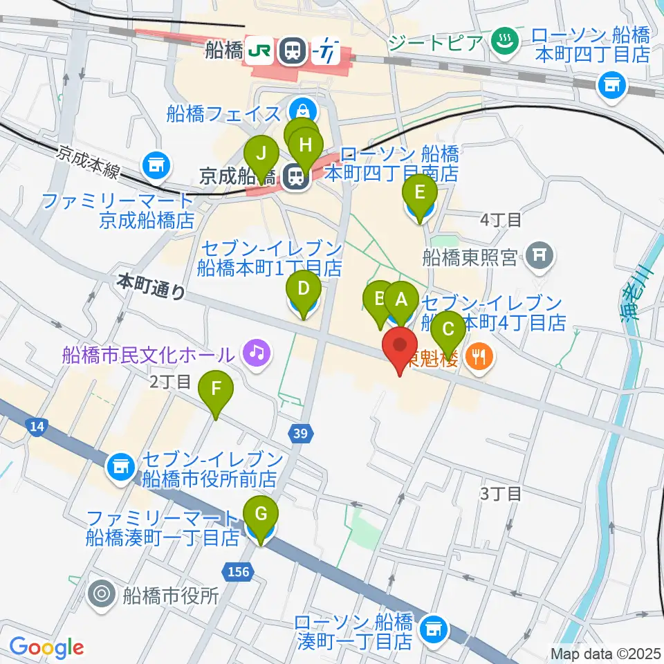 シアーミュージック 船橋校周辺のコンビニエンスストア一覧地図