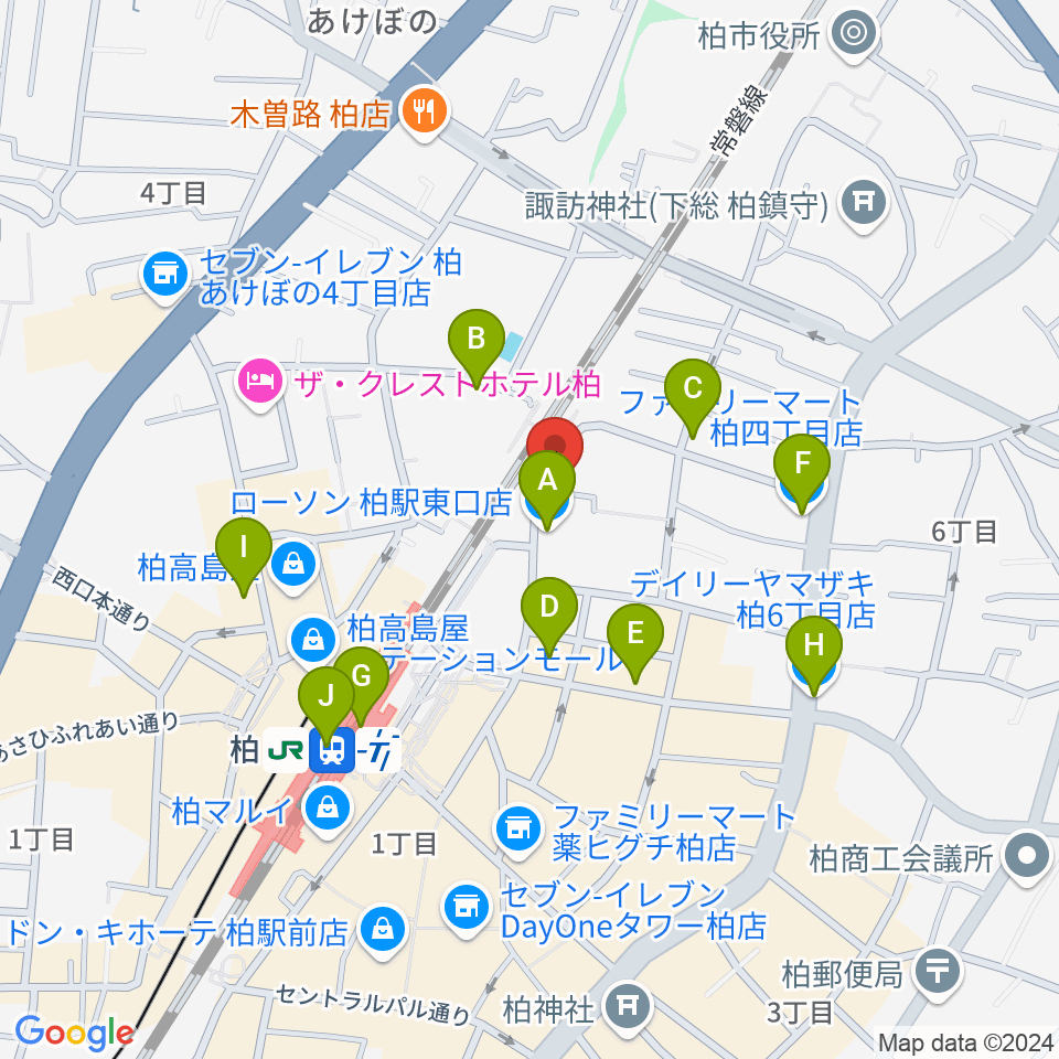 シアーミュージック 柏校周辺のコンビニエンスストア一覧地図