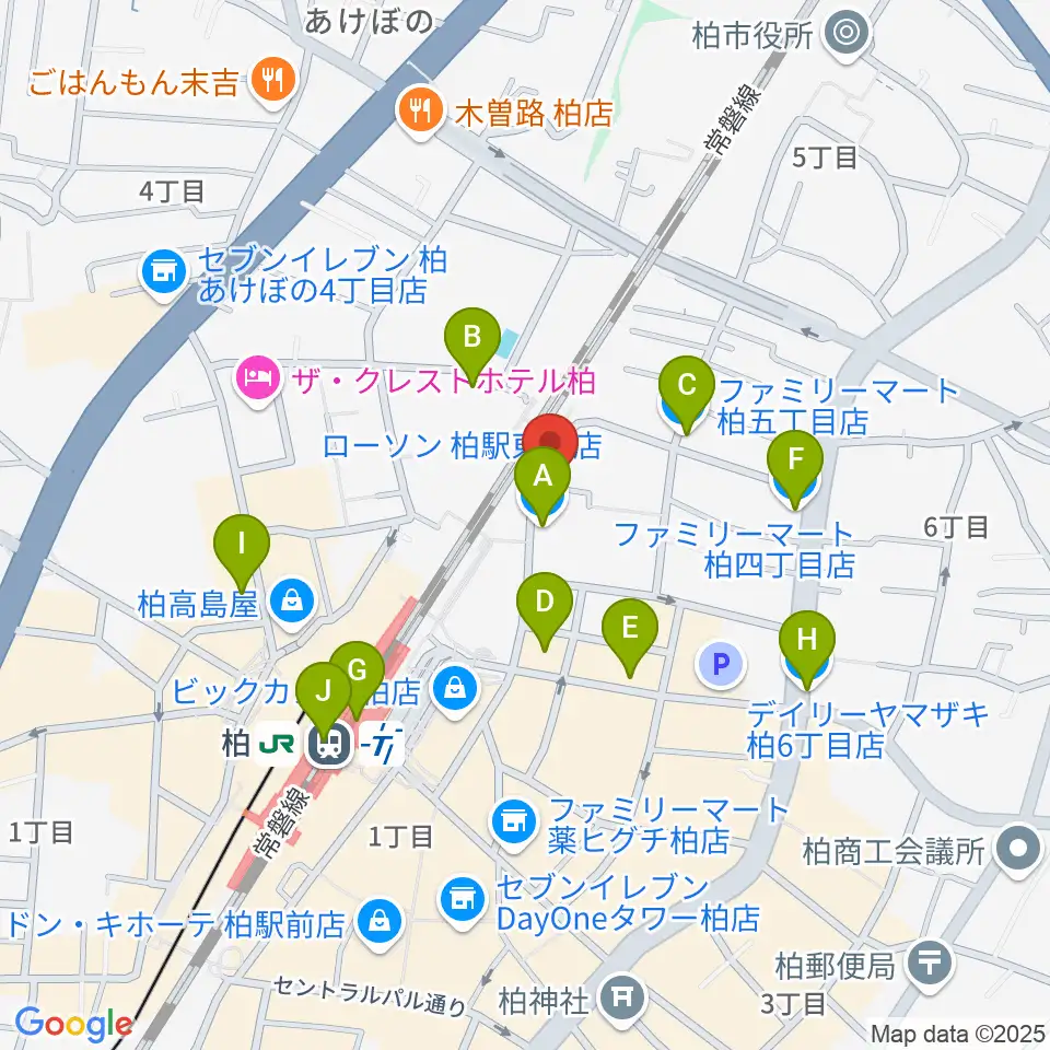 シアーミュージック 柏校周辺のコンビニエンスストア一覧地図