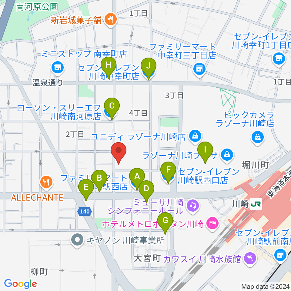 シアーミュージック 川崎校周辺のコンビニエンスストア一覧地図