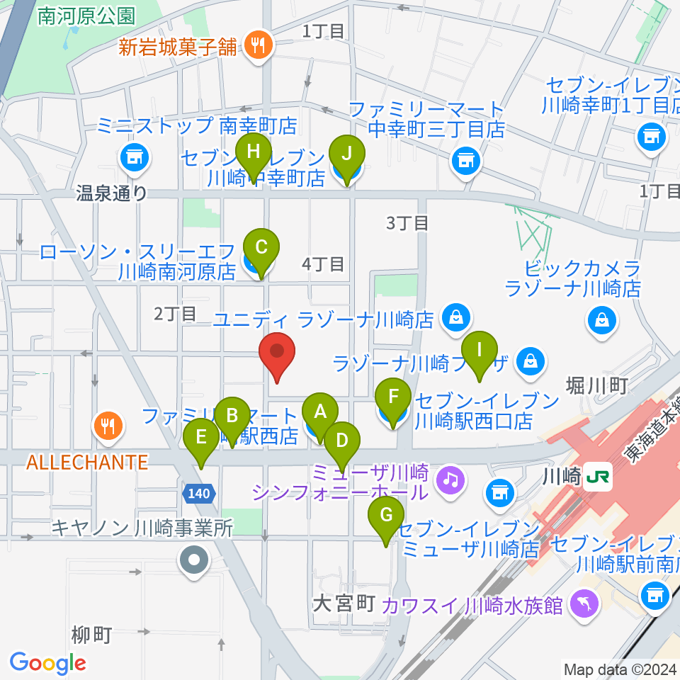 シアーミュージック 川崎校周辺のコンビニエンスストア一覧地図