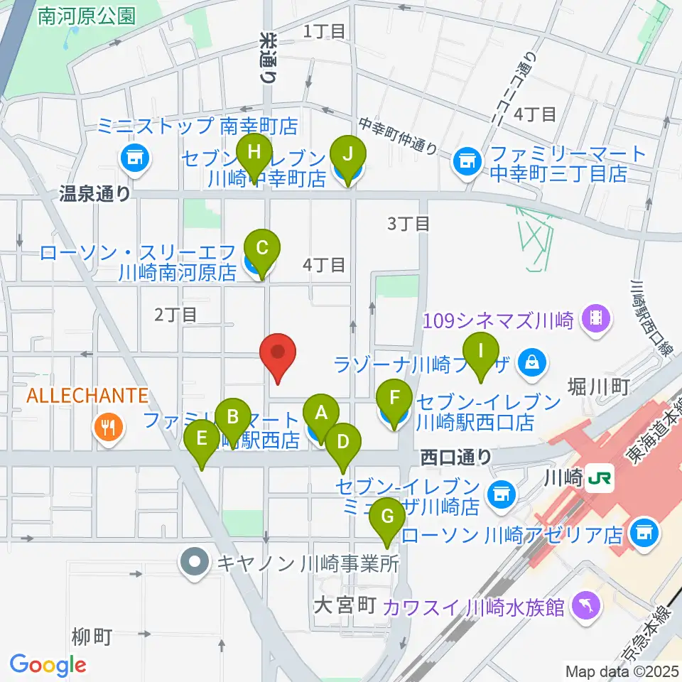 シアーミュージック 川崎校周辺のコンビニエンスストア一覧地図