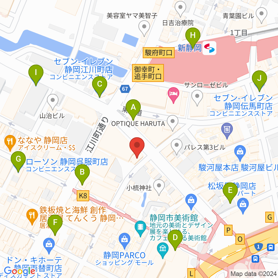 シアーミュージック 静岡校周辺のコンビニエンスストア一覧地図