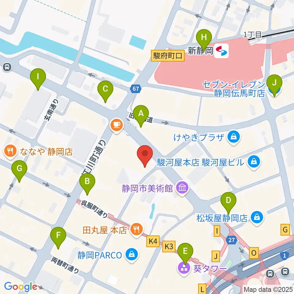 シアーミュージック 静岡校周辺のコンビニエンスストア一覧地図