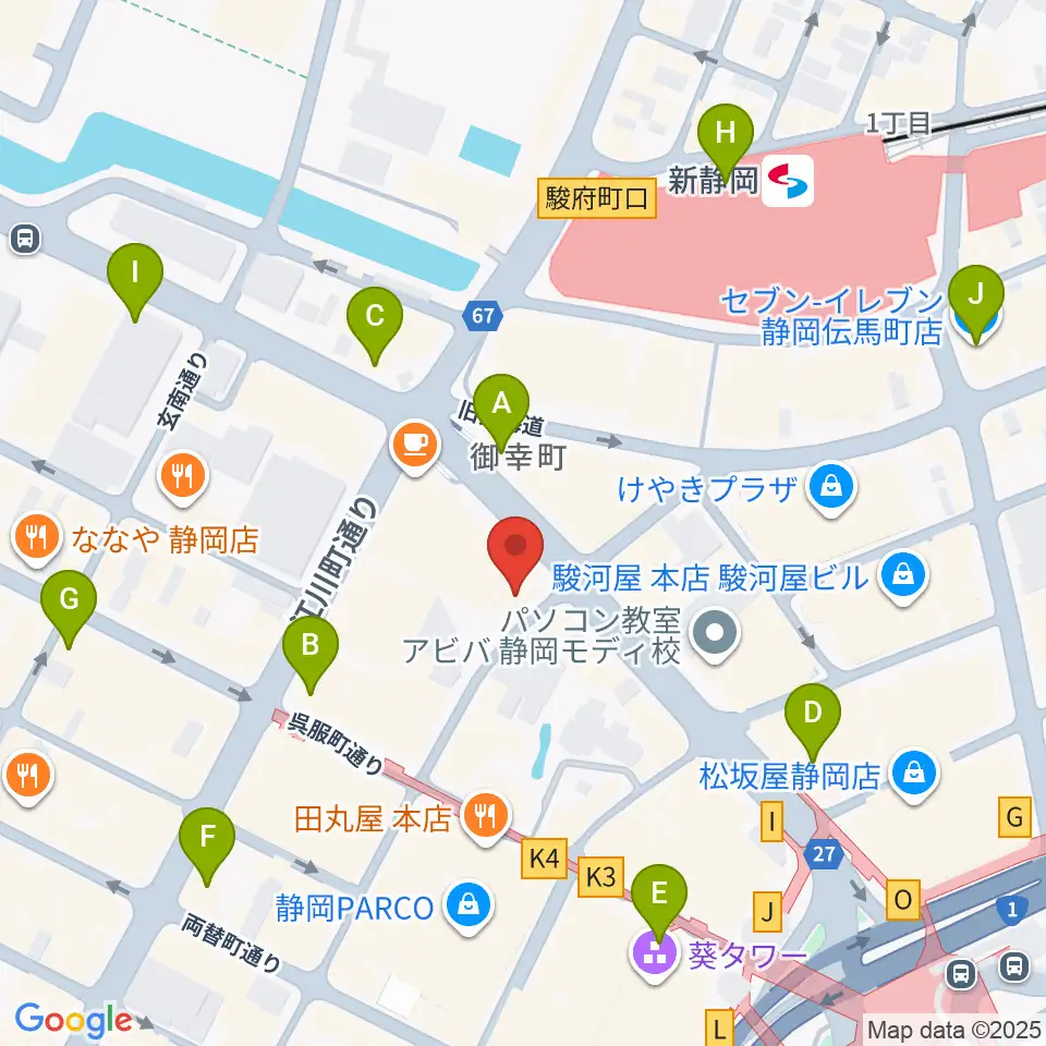 シアーミュージック 静岡校周辺のコンビニエンスストア一覧地図