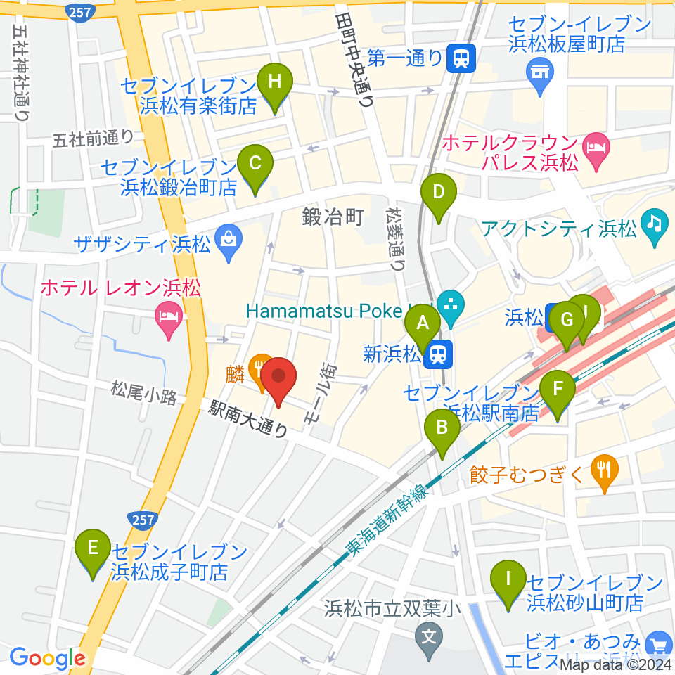 シアーミュージック 浜松校周辺のコンビニエンスストア一覧地図