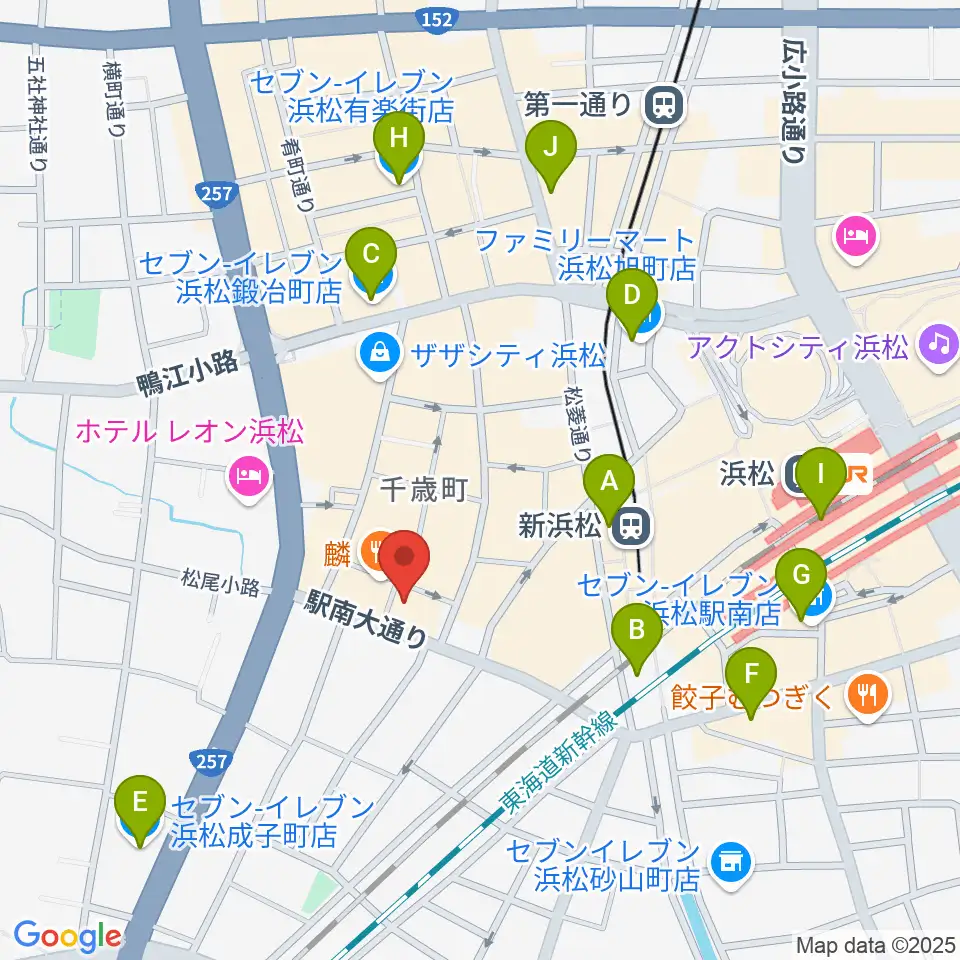 シアーミュージック 浜松校周辺のコンビニエンスストア一覧地図