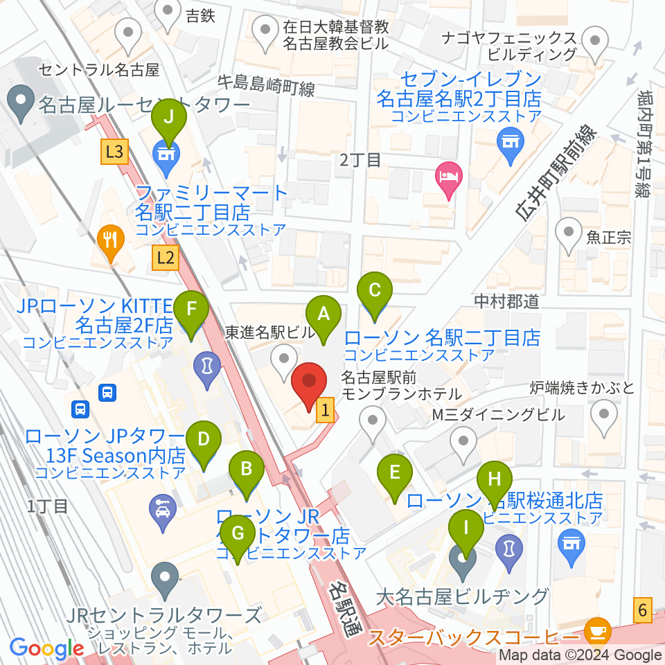 シアーミュージック名駅校周辺のコンビニエンスストア一覧地図