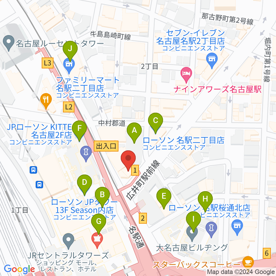 シアーミュージック名駅校周辺のコンビニエンスストア一覧地図