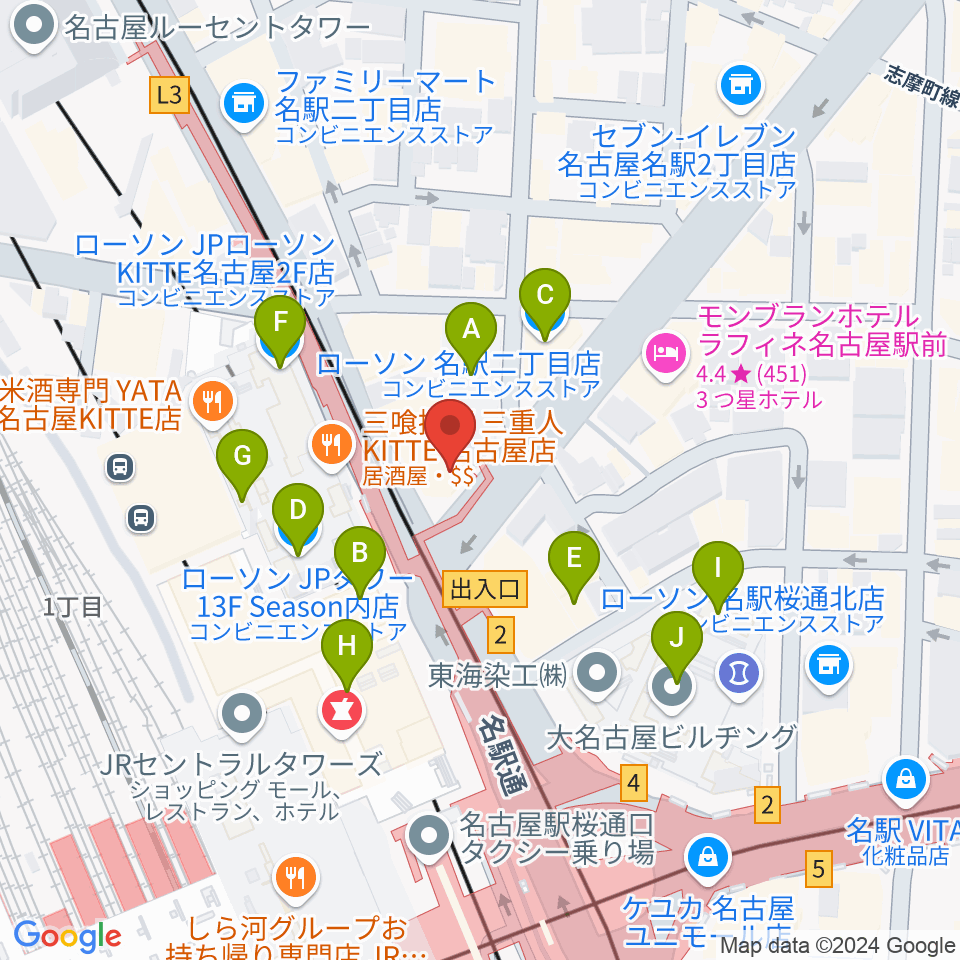 シアーミュージック名駅校周辺のコンビニエンスストア一覧地図