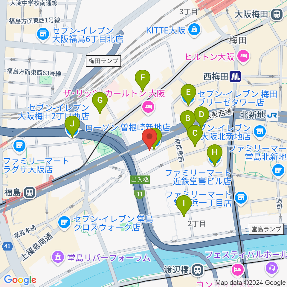 シアーミュージック 大阪校周辺のコンビニエンスストア一覧地図