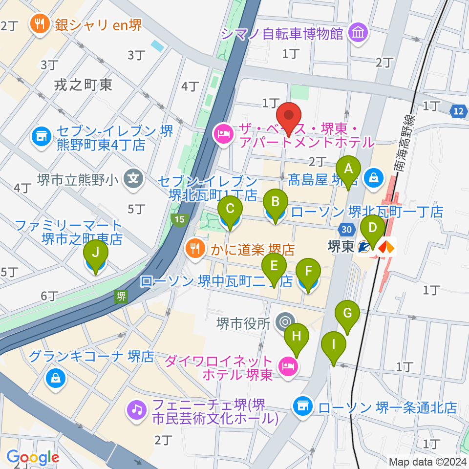 シアーミュージック堺東校周辺のコンビニエンスストア一覧地図