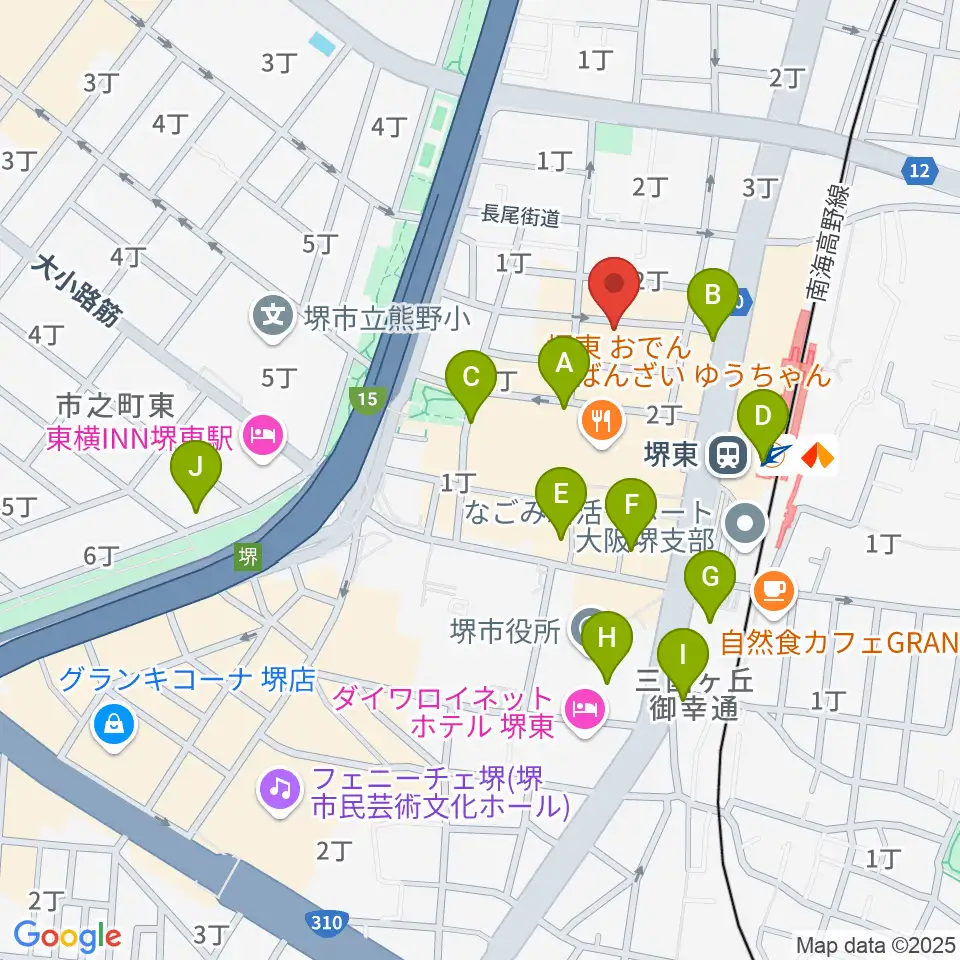 シアーミュージック堺東校周辺のコンビニエンスストア一覧地図