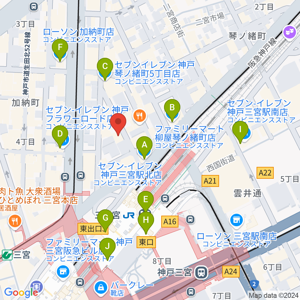 シアーミュージック 三宮校周辺のコンビニエンスストア一覧地図