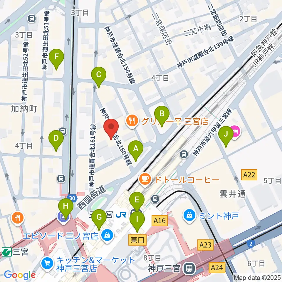 シアーミュージック 三宮校周辺のコンビニエンスストア一覧地図