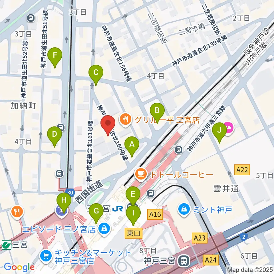 シアーミュージック 三宮校周辺のコンビニエンスストア一覧地図