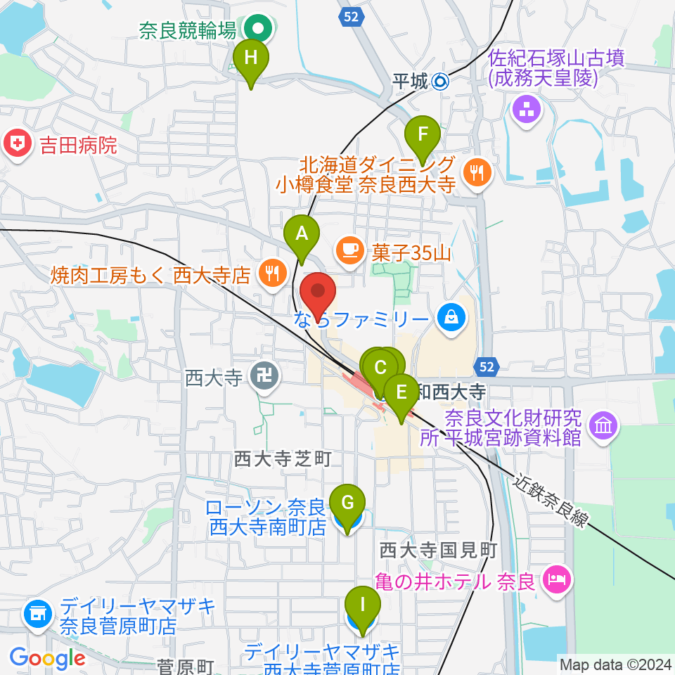 シアーミュージック 奈良校周辺のコンビニエンスストア一覧地図