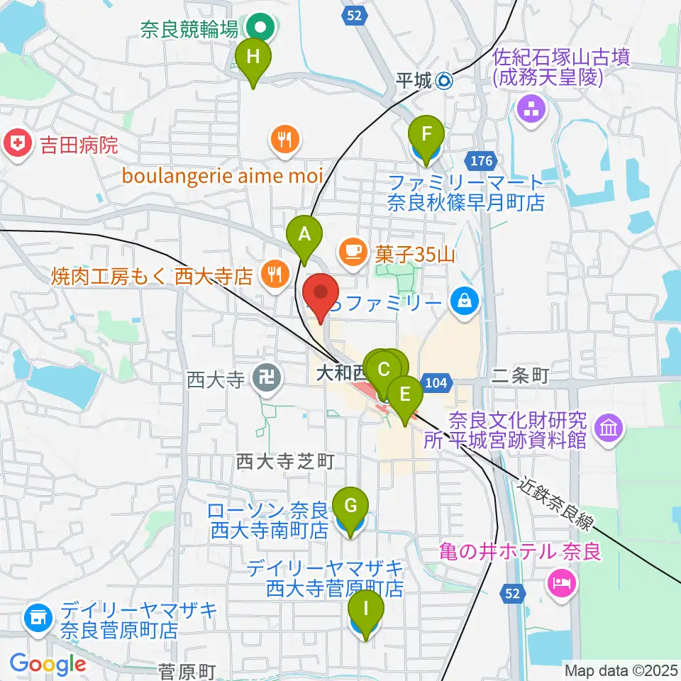 シアーミュージック 奈良校周辺のコンビニエンスストア一覧地図