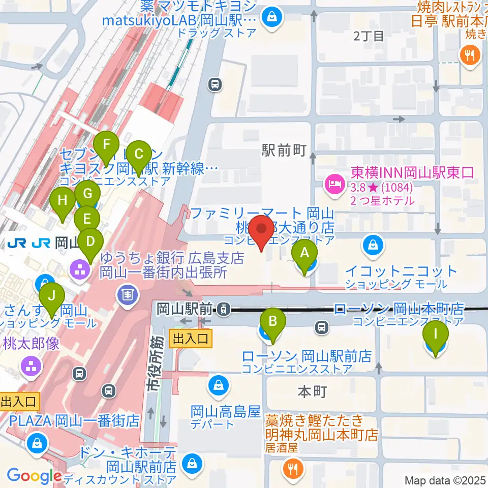 シアーミュージック 岡山校周辺のコンビニエンスストア一覧地図