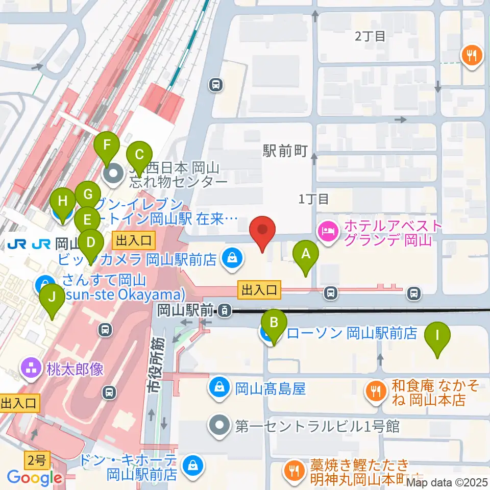 シアーミュージック 岡山校周辺のコンビニエンスストア一覧地図