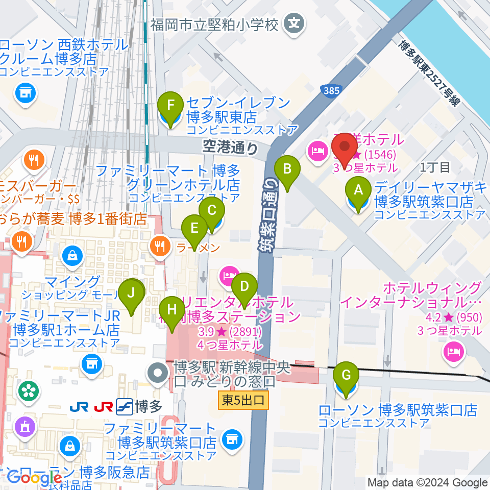 シアーミュージック 博多校周辺のコンビニエンスストア一覧地図