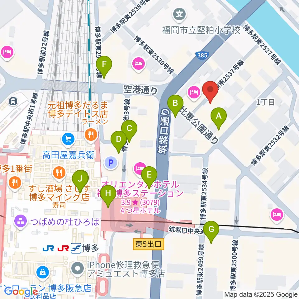シアーミュージック 博多校周辺のコンビニエンスストア一覧地図
