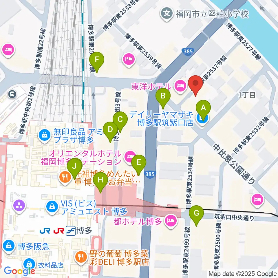 シアーミュージック 博多校周辺のコンビニエンスストア一覧地図