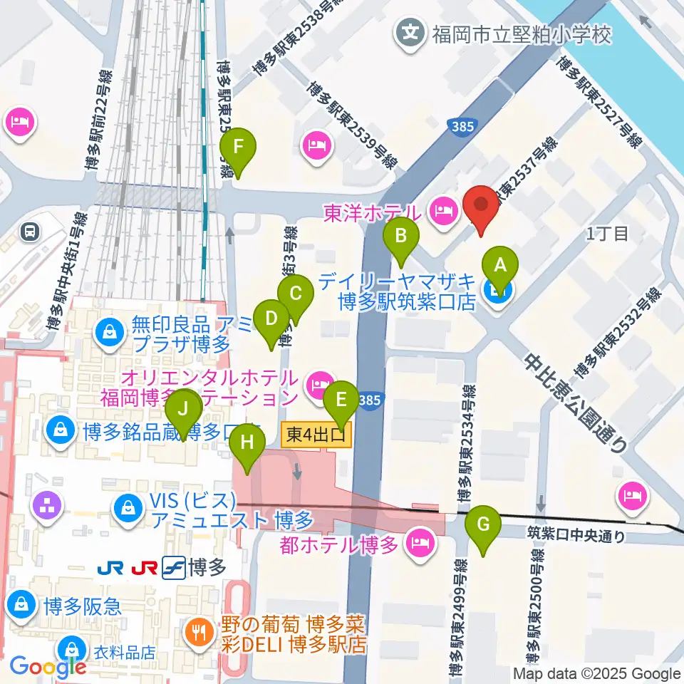 シアーミュージック 博多校周辺のコンビニエンスストア一覧地図