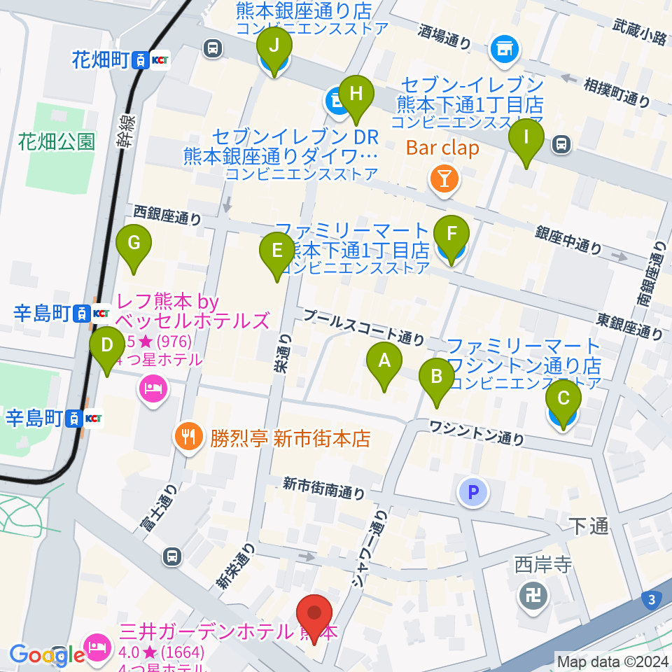 シアーミュージック 熊本校周辺のコンビニエンスストア一覧地図