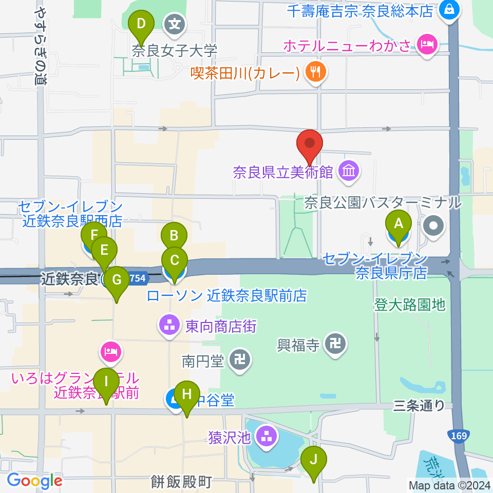 奈良県文化会館周辺のコンビニエンスストア一覧地図