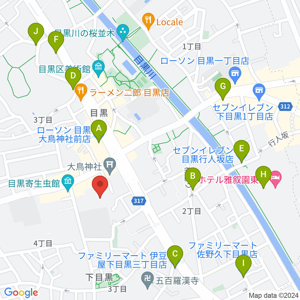 ヤマハ目黒センター周辺のコンビニエンスストア一覧地図