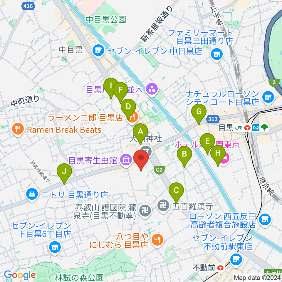 ヤマハ目黒センター周辺のコンビニエンスストア一覧地図