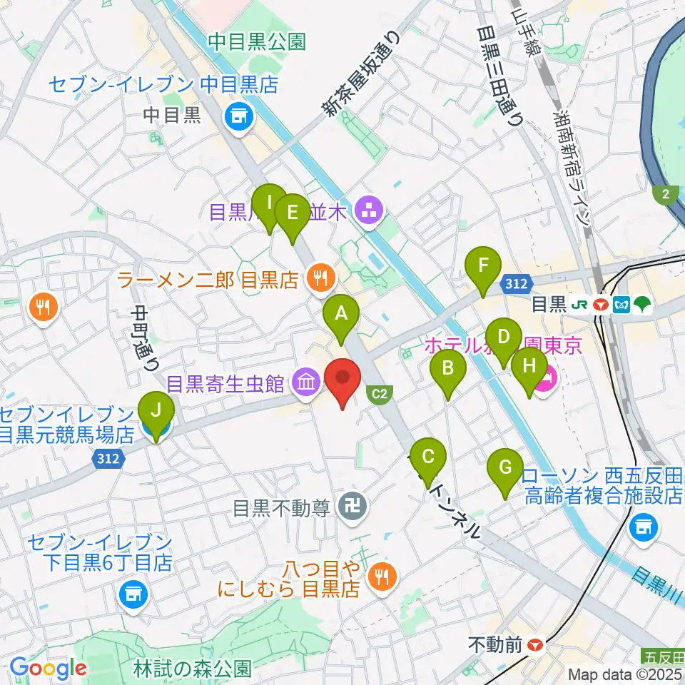 ヤマハ目黒センター周辺のコンビニエンスストア一覧地図
