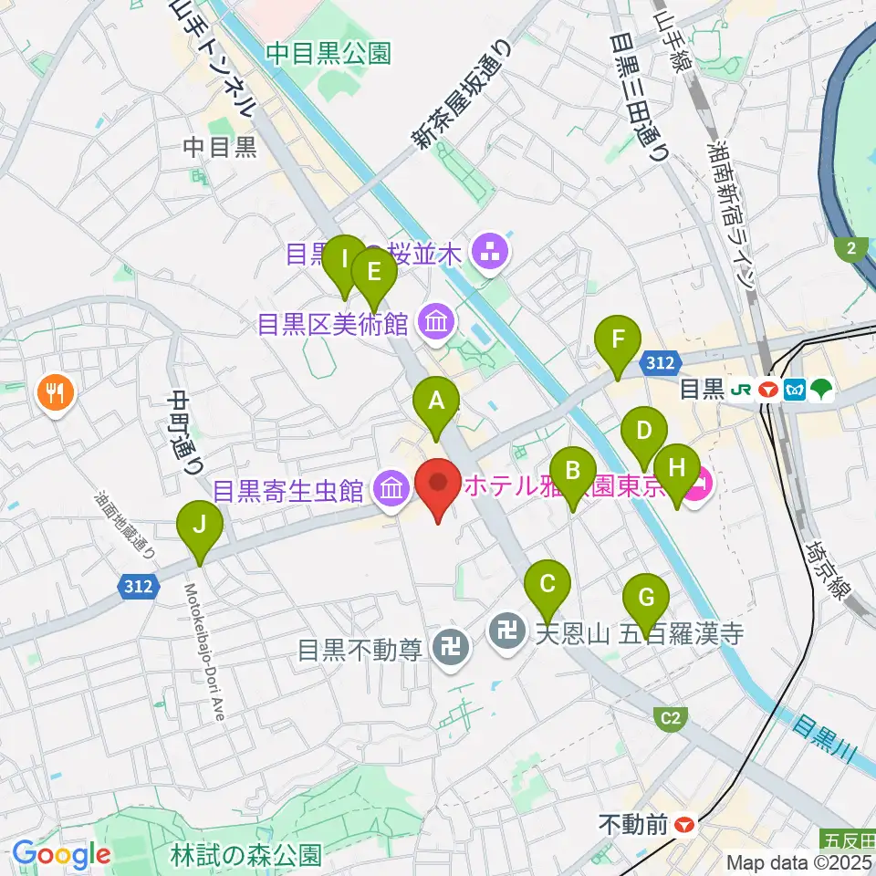 ヤマハ目黒センター周辺のコンビニエンスストア一覧地図