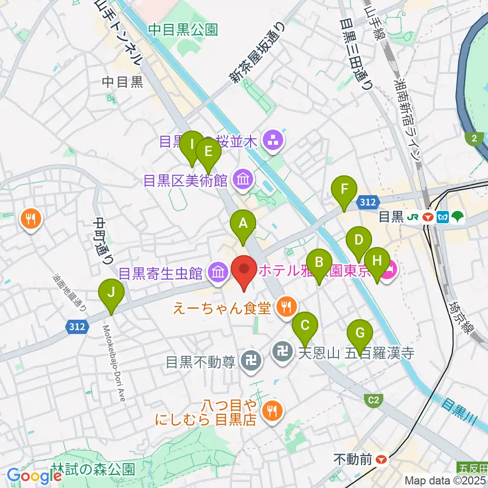 ヤマハ目黒センター周辺のコンビニエンスストア一覧地図
