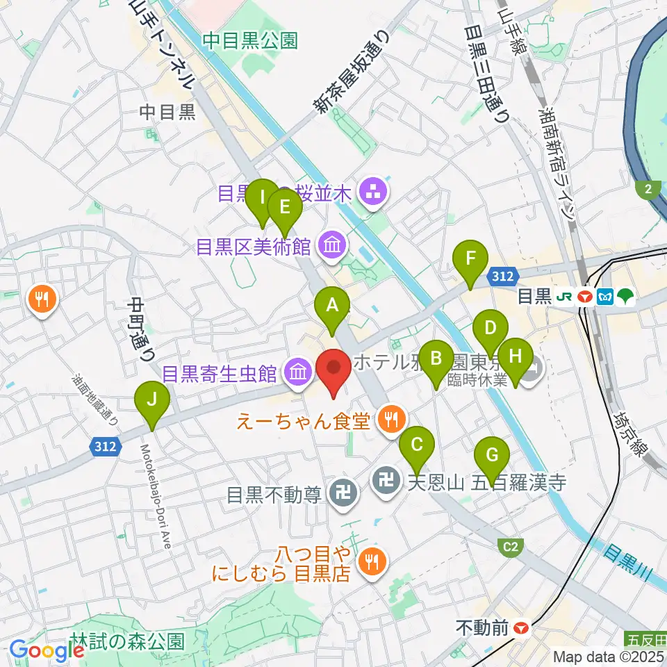 ヤマハ目黒センター周辺のコンビニエンスストア一覧地図