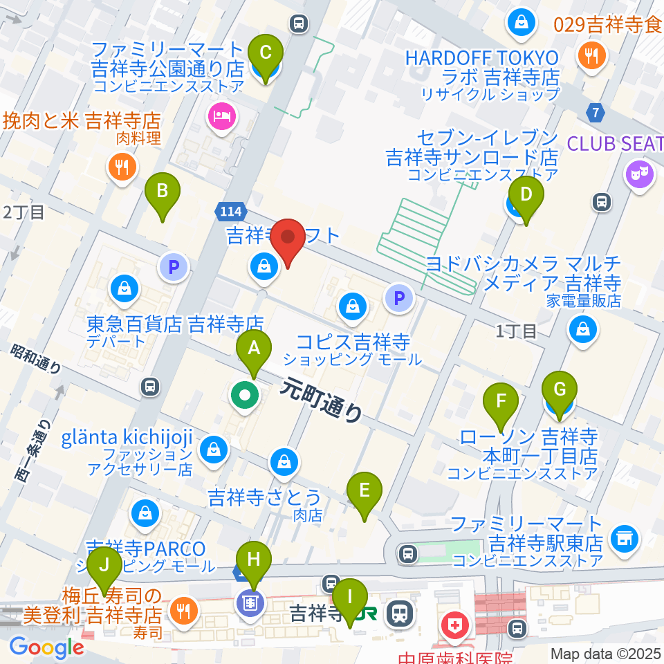 宮地楽器 吉祥寺センター周辺のコンビニエンスストア一覧地図