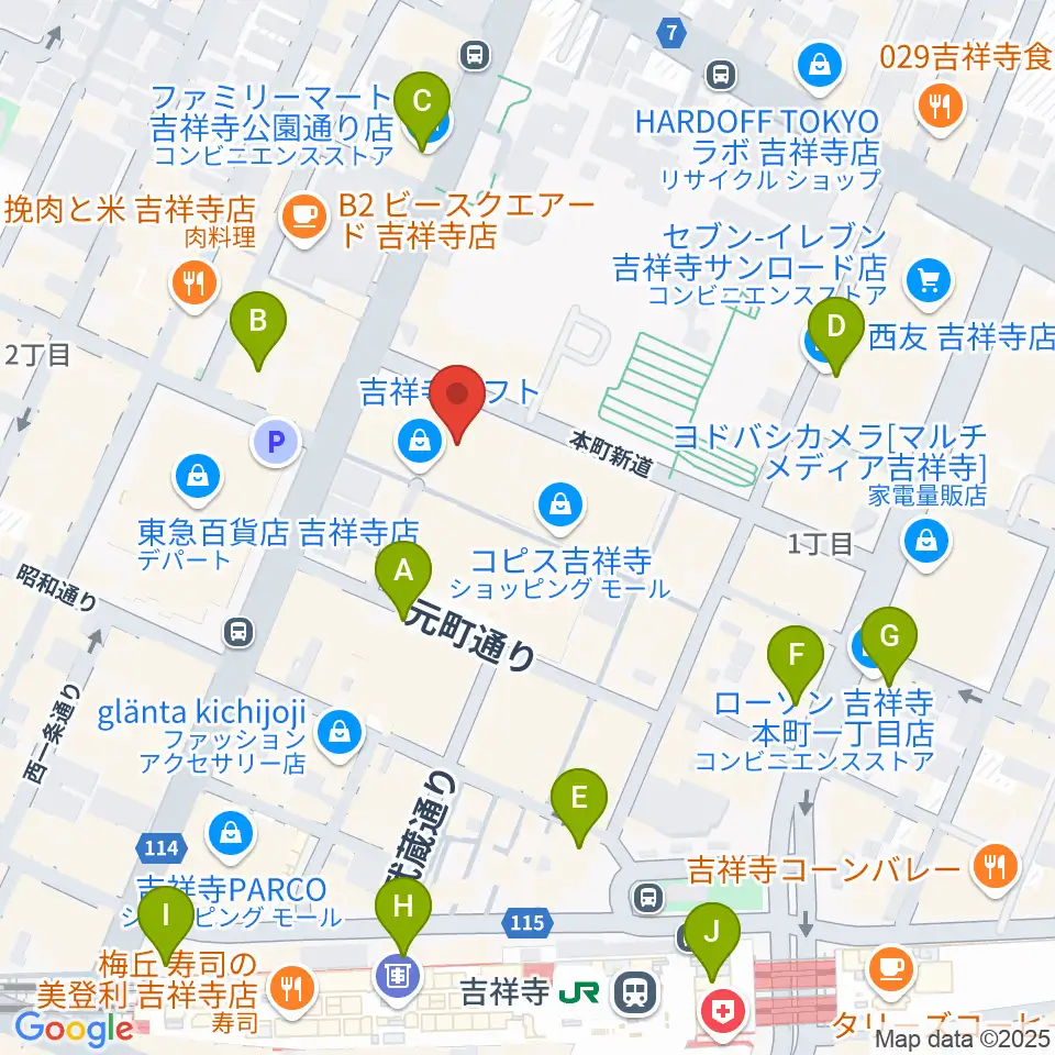 宮地楽器 吉祥寺センター周辺のコンビニエンスストア一覧地図