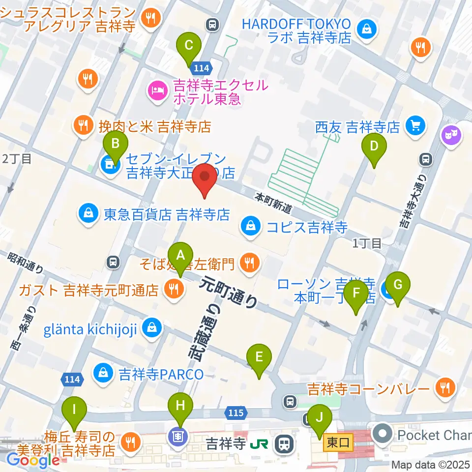 宮地楽器 吉祥寺センター周辺のコンビニエンスストア一覧地図