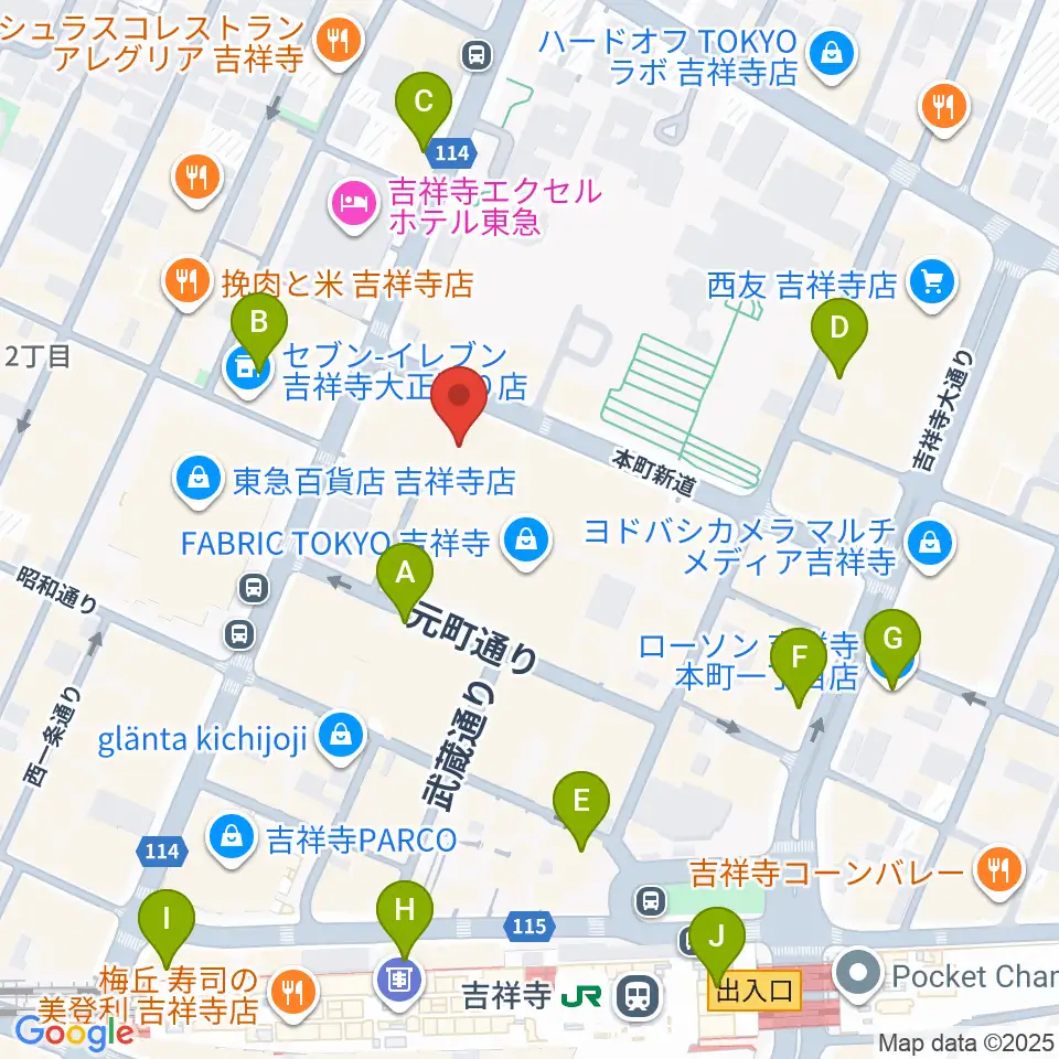 宮地楽器 吉祥寺センター周辺のコンビニエンスストア一覧地図