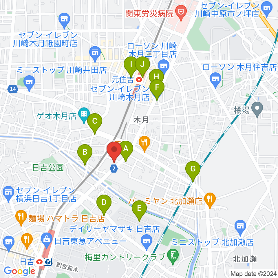有隣堂 日吉ミュージックセンター周辺のコンビニエンスストア一覧地図
