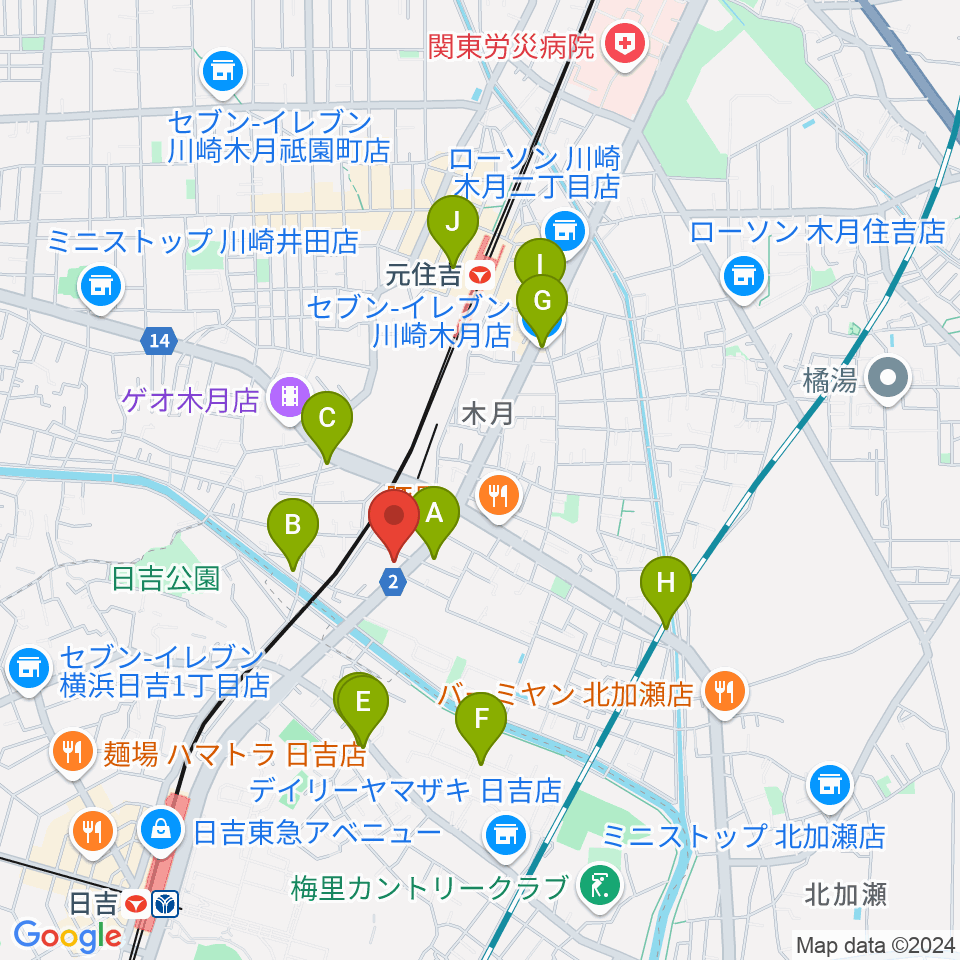 有隣堂 日吉ミュージックセンター周辺のコンビニエンスストア一覧地図