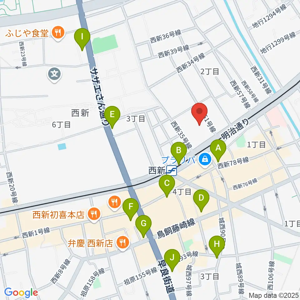 ヤマハ西新センター周辺のコンビニエンスストア一覧地図