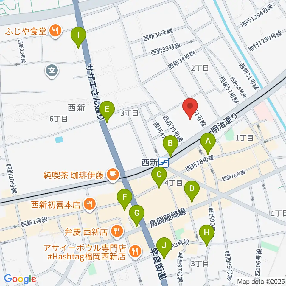 ヤマハ西新センター周辺のコンビニエンスストア一覧地図