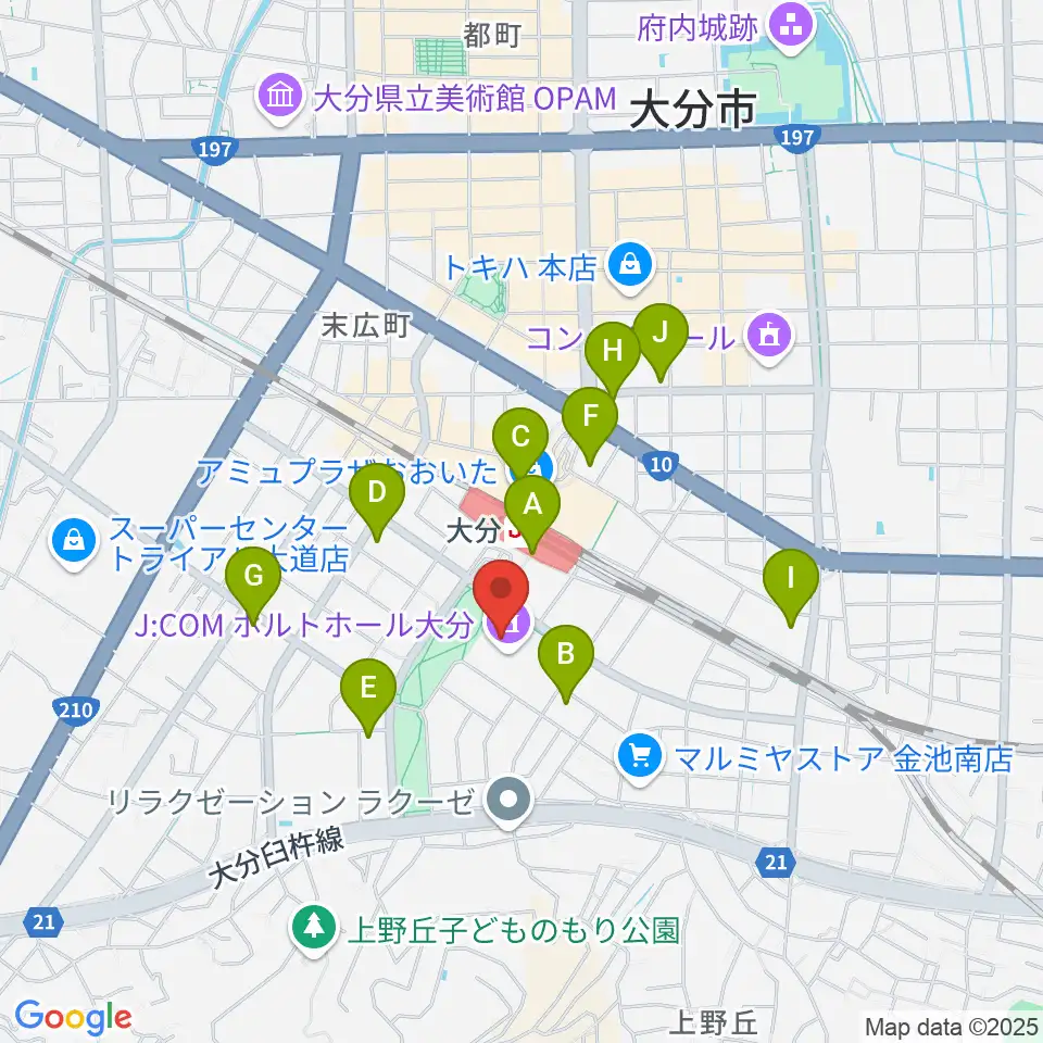 J:COM ホルトホール大分周辺のコンビニエンスストア一覧地図