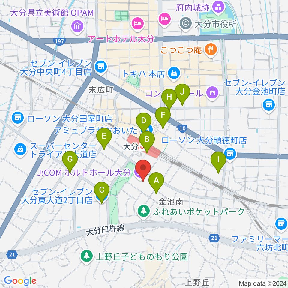 ホルトホール大分 スタジオA/B/C周辺のコンビニエンスストア一覧地図