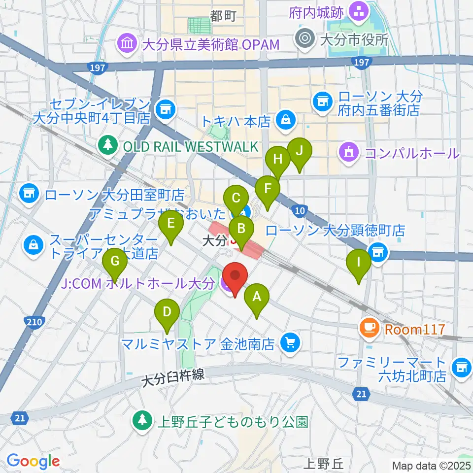 ホルトホール大分 スタジオA/B/C周辺のコンビニエンスストア一覧地図