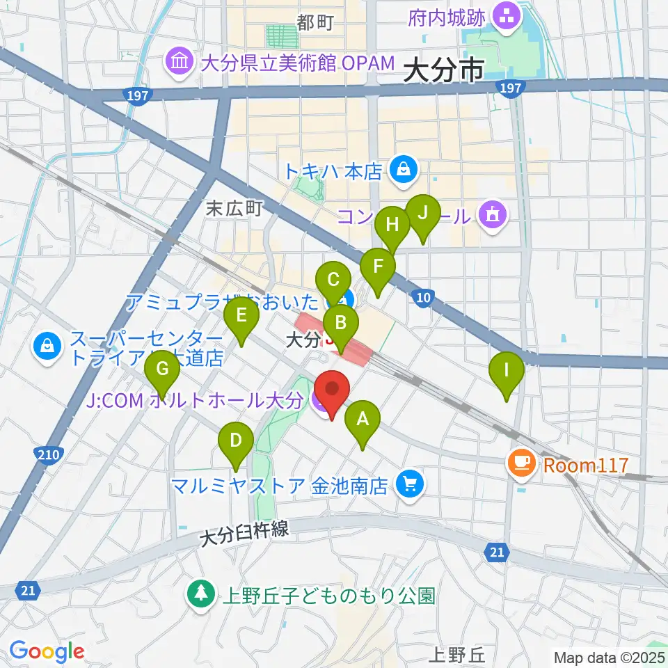 ホルトホール大分 スタジオA/B/C周辺のコンビニエンスストア一覧地図